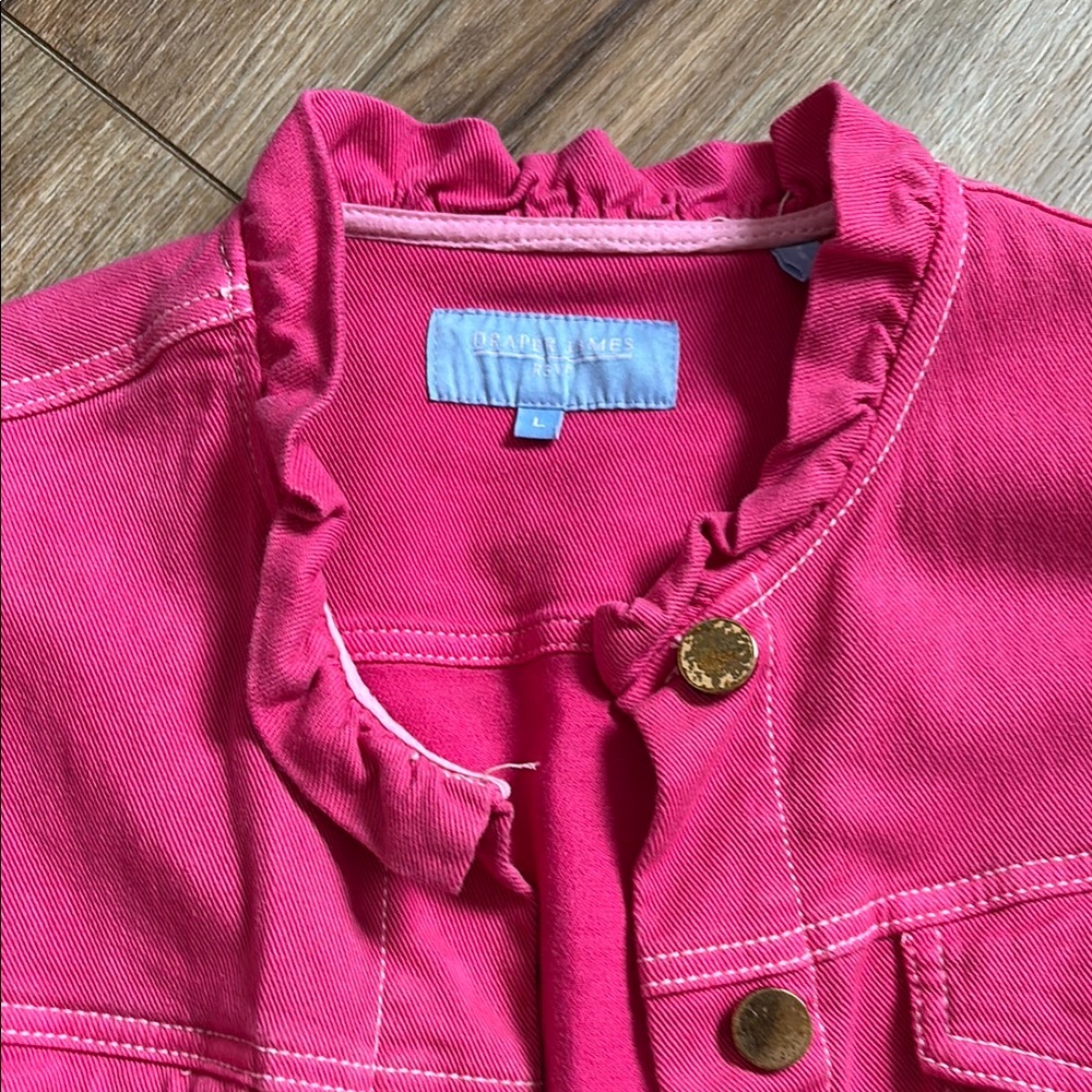 Women's Pink Ruffled Denim Jacket - Picture 2 of 4